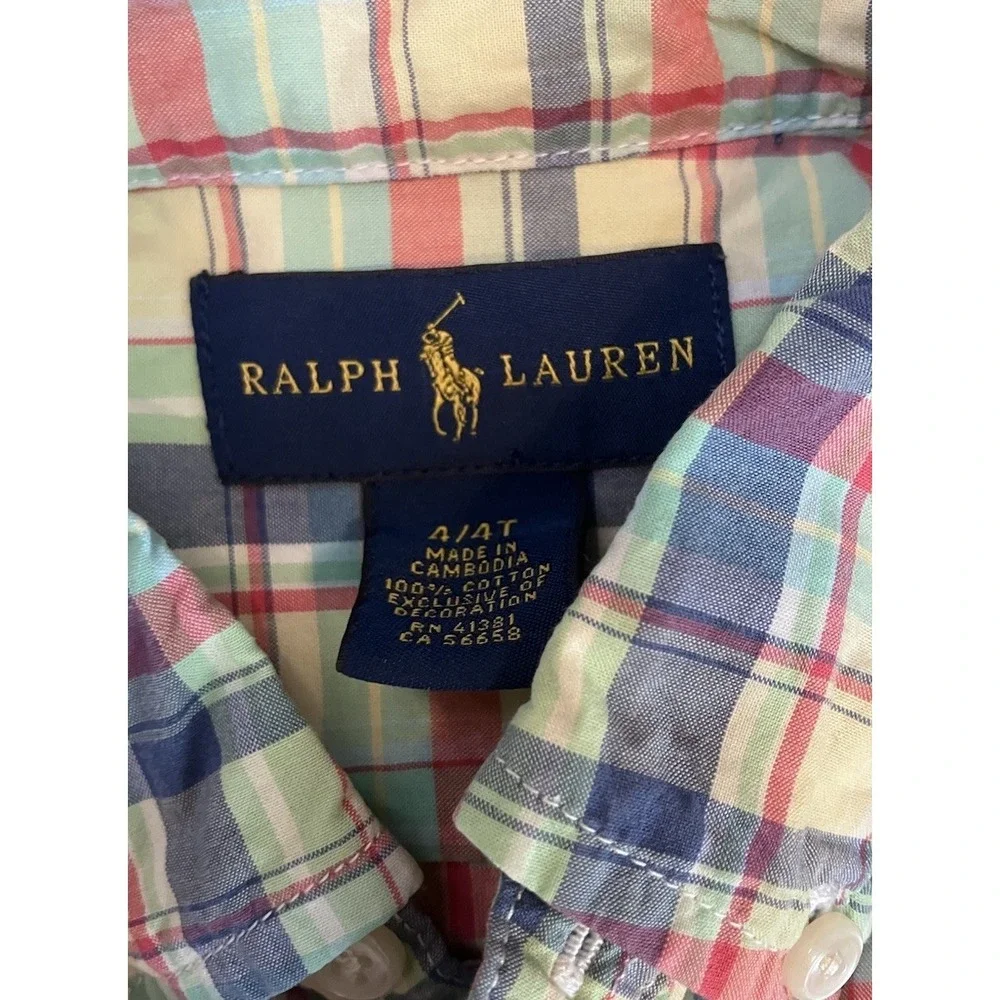 Ralph‎ Lauren Boys Size 4T Button Down Shirt Multicolor Plaid Preppy SUMMER Pony